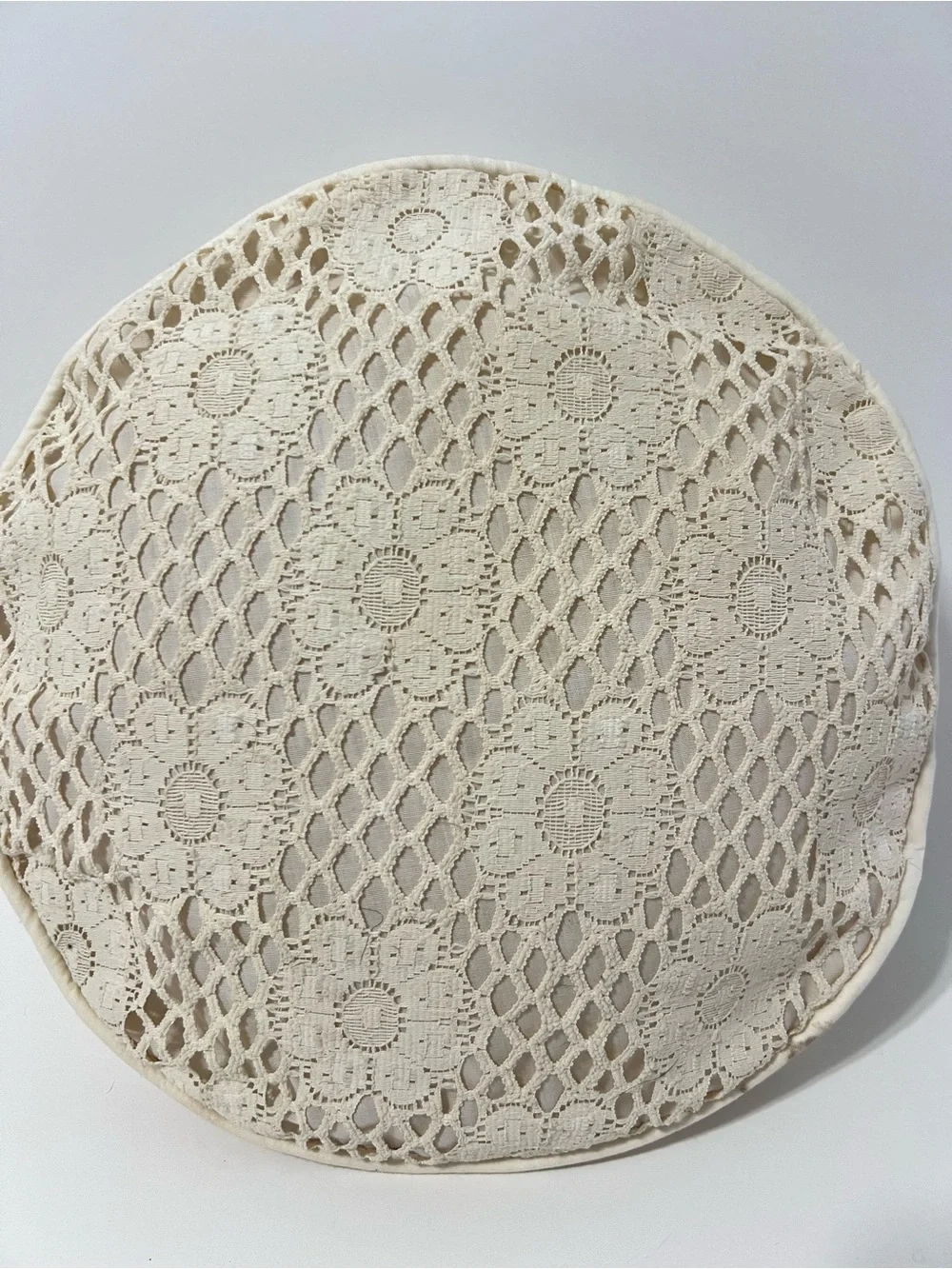 Vintage Crochet Lace Boho Cottagecore Grannycore Round Throw Pillow Cream